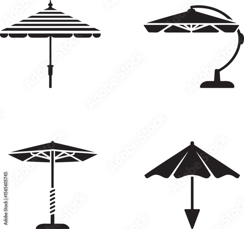 Beach umbrella silhouette set vector illustration isolated On Transparent Background