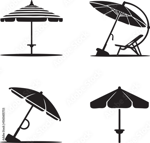 Beach umbrella silhouette set vector illustration isolated On Transparent Background