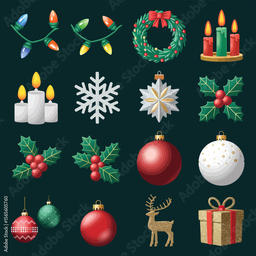 vector Happy New Year Celebrating 2025 in Latin letters , Christmas Decoration Items Santa Claus
