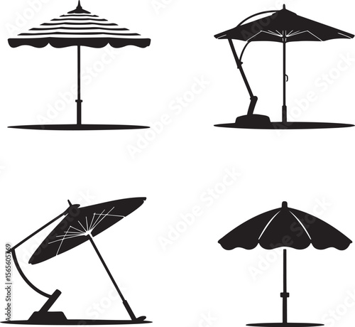 Beach umbrella silhouette set vector illustration isolated On Transparent Background
