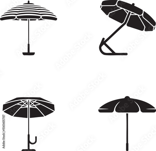 Beach umbrella silhouette set vector illustration isolated On Transparent Background