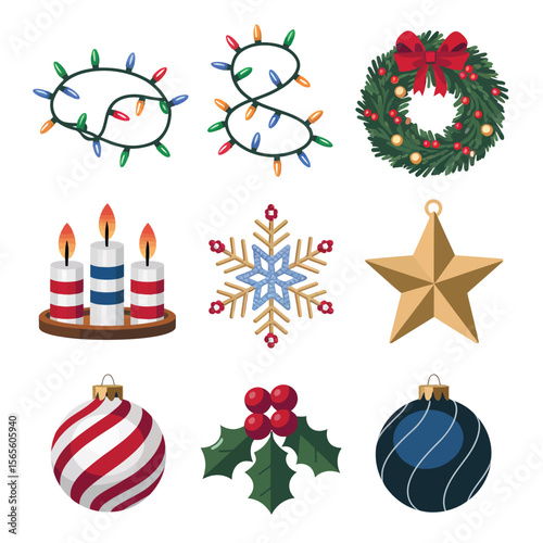 vector Happy New Year Celebrating 2025 in Latin letters , Christmas Decoration Items Santa Claus
