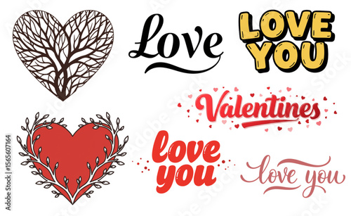 Charming collection of hearts and love themed graphics, ideal for Valentine's Day or any romantic design that needs a touch of heart and affection.