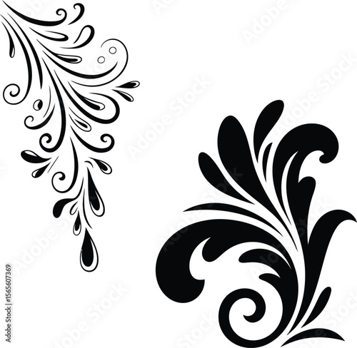 Elegant black floral swirls and flourishes on a white background