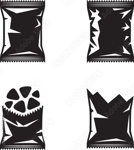 Chips packet silhouette set vector illustration isolated On Transparent Background