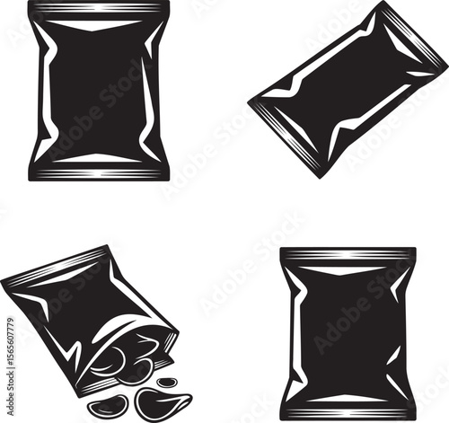 Chips packet silhouette set vector illustration isolated On Transparent Background