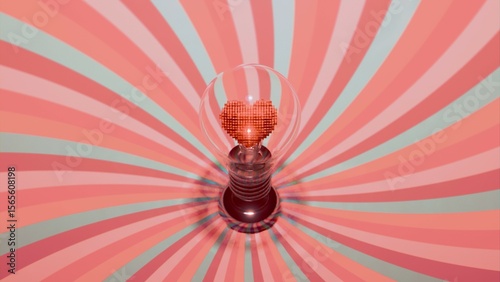 Billede på lærred Light bulb with pixelated heart shaped filament under radial striped background