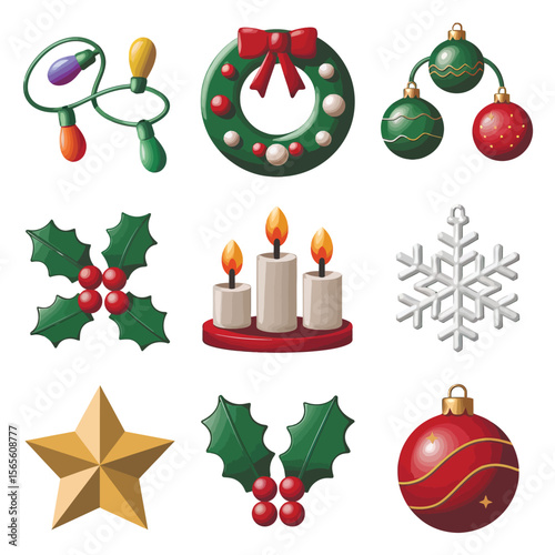 vector Happy New Year Celebrating 2025 in Latin letters , Christmas Decoration Items Santa Claus
