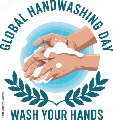 Hands washing with soap and water surrounded by leaves hygiene
