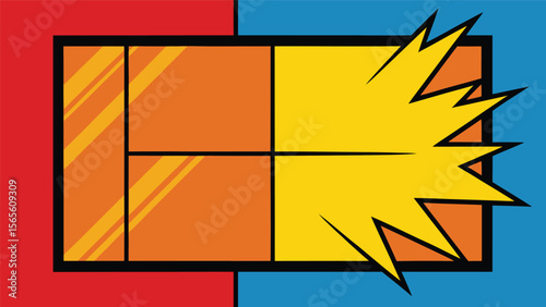 dynamic comic book blank layout with orange panels yellow explosion effect and split red and blue background perfect for pop art