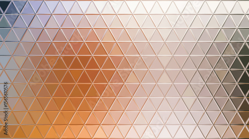 Abstract geometric background with tessellating beveled triangles and a smooth gradient from warm orange tones to pale beige and grey. Modern, elegant, and ideal for digital use.