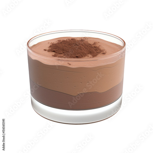 Layered chocolate mousse dessert in glass isolated on transparent background, creamy treat cutout
