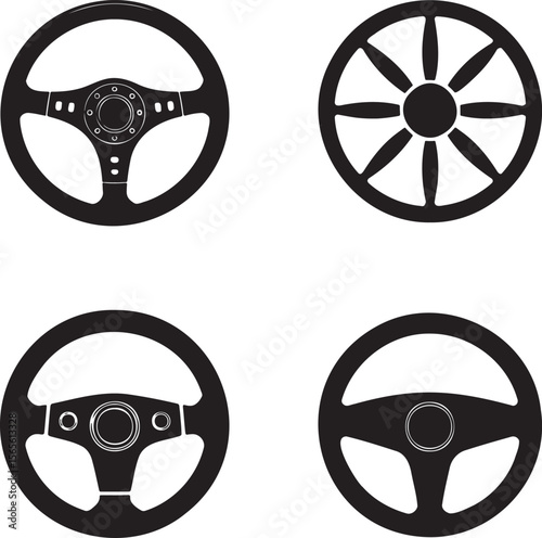 Steering Wheel silhouette set vector illustration isolated On Transparent Background
