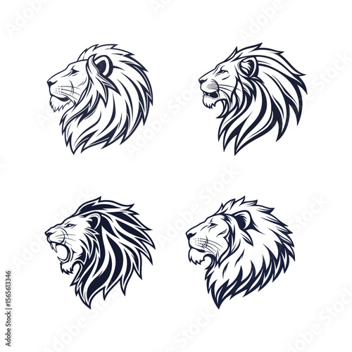 Stylized Lion Head Monochrome Illustrations with Majestic Designs and Distinct Perspectives