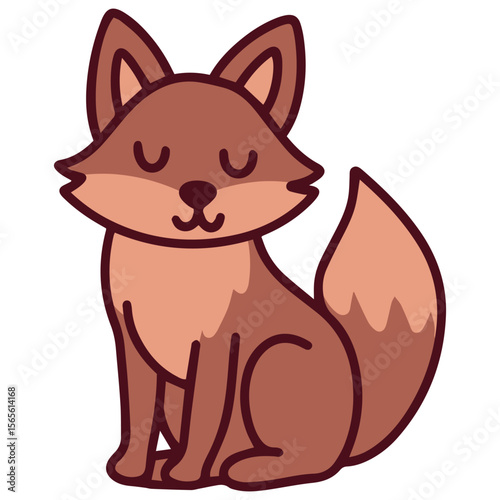 fox with closed eyes sitting on white background. Cute forest animal character for children’s nature themes and print