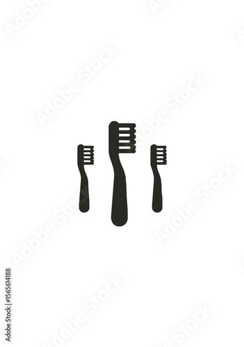 Set of Three Toothbrush Icons in Black Silhouette Style Representing Dental Hygiene Tools on White Background for Healthcare and Oral Care Concepts