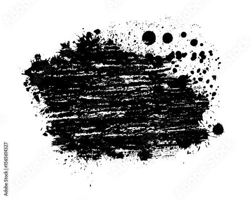 Splatter Paint Texture . Black Spray Blot of Ink. Place illustration Over any Object to Create Grungy Effect . hand drawn. Not AI, Vector