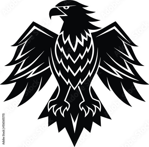 Majestic black eagle emblem with sharp wings and detailed feathers in a striking silhouette .eps