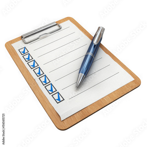 Wallpaper Mural Wooden clipboard with a blue pen and a completed checklist on white paper isolated on transparent background Torontodigital.ca