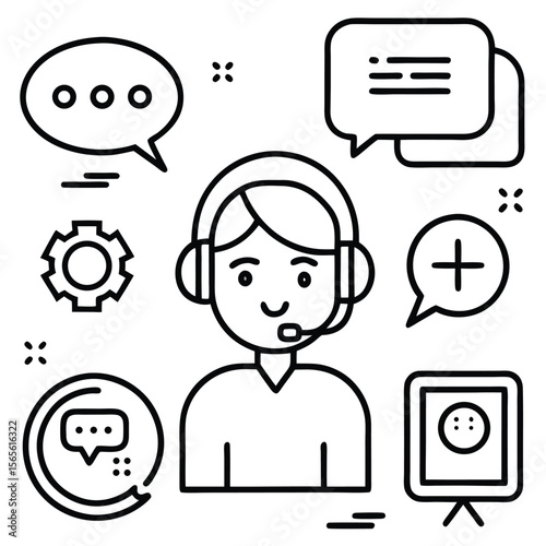 Customer service representative with communication icons headset speech bubbles
