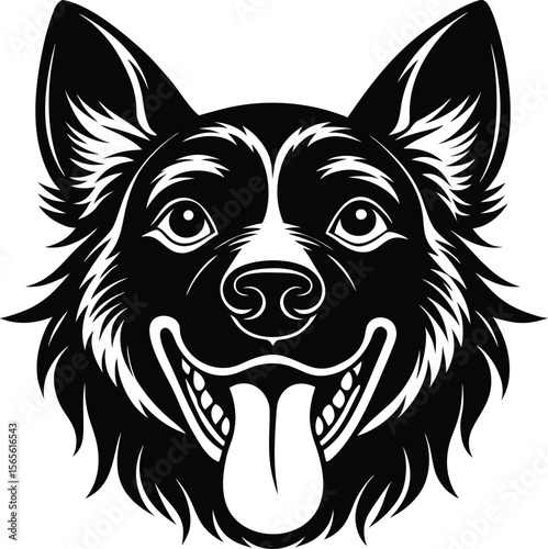 Joyful border collie dog face with tongue out expressing happiness and playfulness silhouette eps