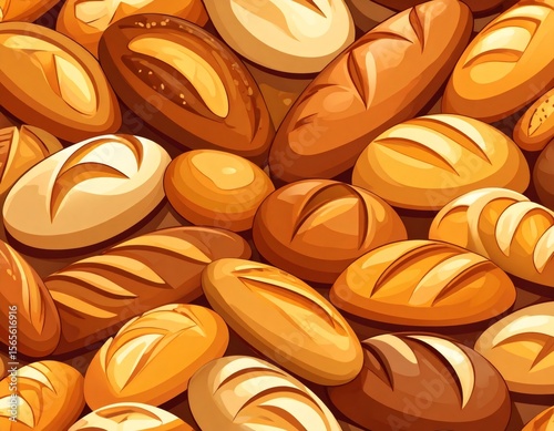 Freshly baked bread loaves forming an appetizing background