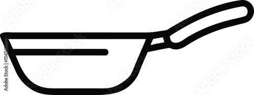 Black outline drawing of frying pan utensil with handle kitchenware art