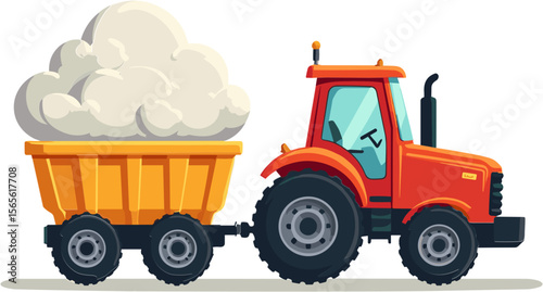 Cartoon tractor pulling a trailer filled with fluffy clouds  