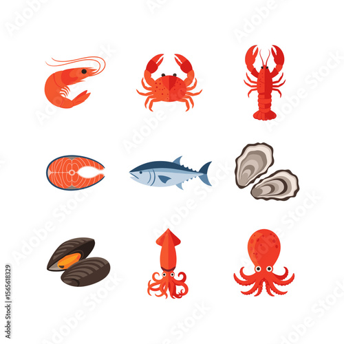 Assortment of seafood illustrations