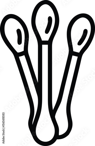 Black outline of three cotton swabs or buds for hygiene