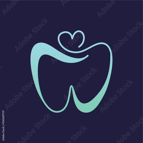 Stylized Tooth Logo Featuring a Heart Shape and Blue Color Scheme


