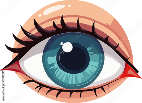 Eye illustration with detailed iris and eyelashes in bright colors  