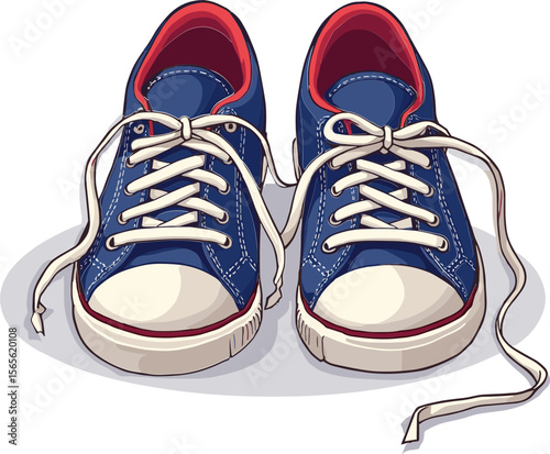 Blue sneakers with laces on a light background for fitness  