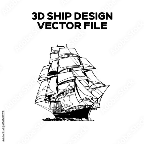 3d sketch design of an ocean ship . Editable EPS file.