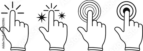 Clicking hand cursor vector illustration set