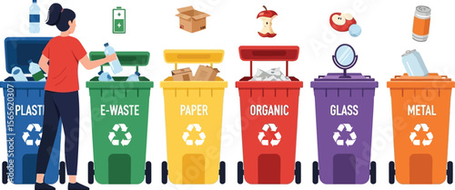 Recycling sorting vector: waste management and segregation illustration