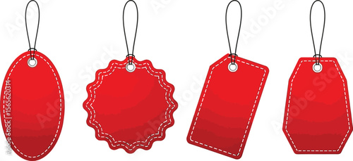 Red price tag vector set: blank sale tags for product pricing