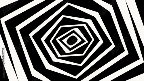 Abstract black and white geometric optical illusion tunnel pattern