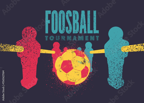 Foosball Table Soccer Tournament typographical vintage grunge style poster design. Retro vector illustration.