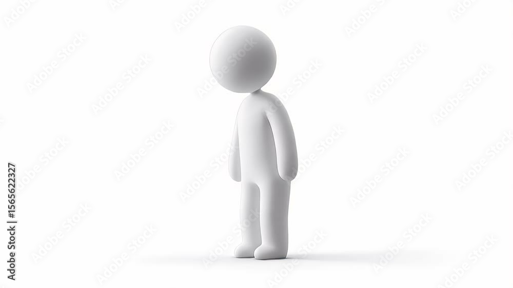 Depressed 3D Character: Animated Sadness, Low-Angle View, White Background Depressed 3D Character: Animated Sadness, Low-Angle View, White Background