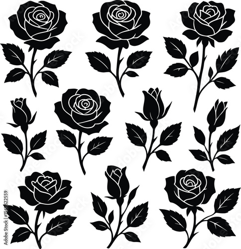 Web Floral Silhouette Vector Collection – Decorative Flowers, Leaves, and Ornamental Elements Set

