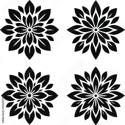 Web Floral Silhouette Vector Collection – Decorative Flowers, Leaves, and Ornamental Elements Set

