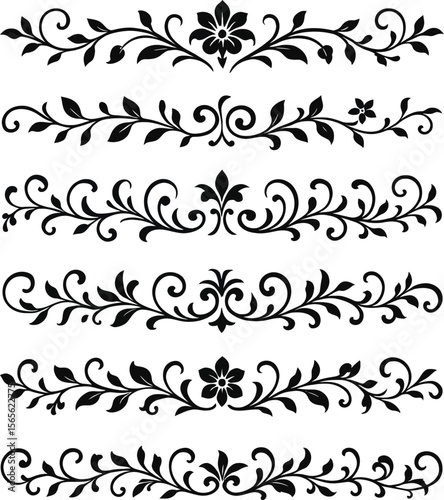 Web Floral Silhouette Vector Collection – Decorative Flowers, Leaves, and Ornamental Elements Set

