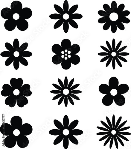 Web Floral Silhouette Vector Collection – Decorative Flowers, Leaves, and Ornamental Elements Set

