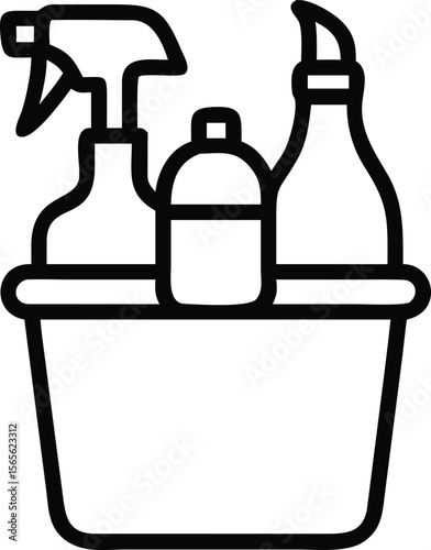 Cleaning supplies caddy with bottles outline icon for cleaning services