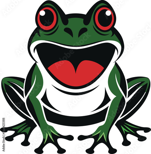 Happy green frog with big mouth open and red eyes silhouette .eps