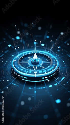 Futuristic Blue Compass Navigation Technology Digital Interface