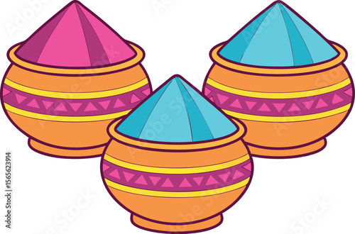 Colorful powder in three round pots flat style vector illustration

