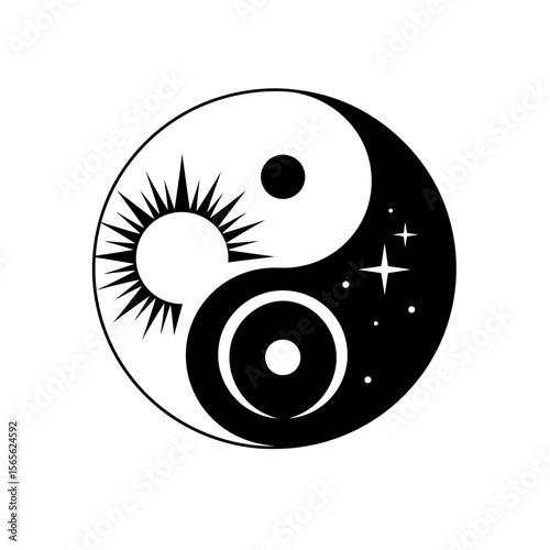 A yin-yang symbol made of a sun and a moon