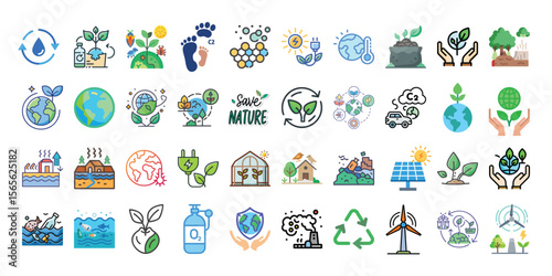 Eco Symbols and Sustainability Icons Set – Carbon Neutral & Green Energy Vector Collection
